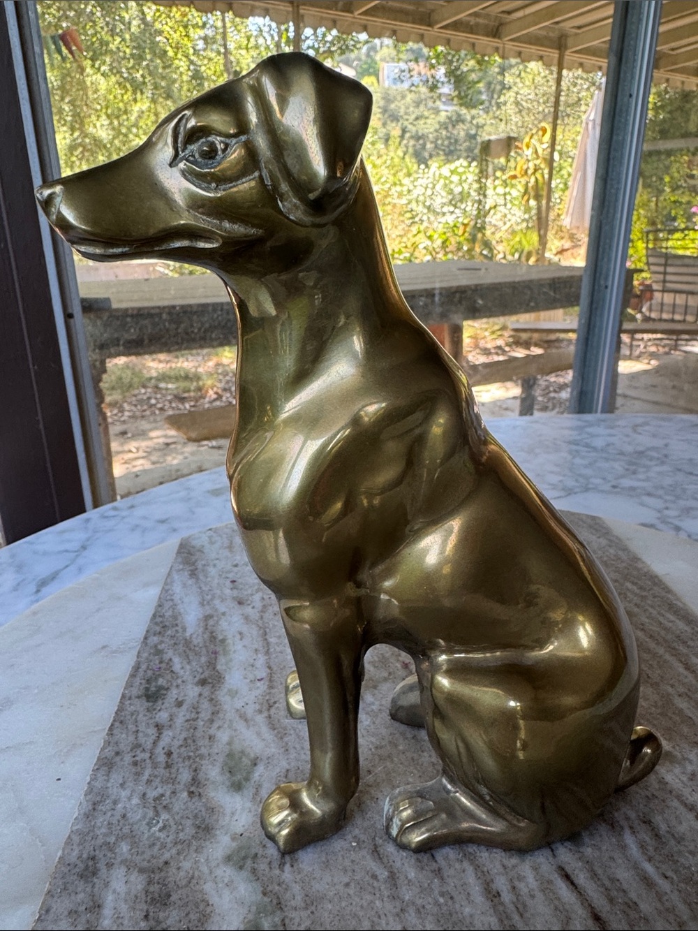 Midcentury solid brass sitting dog statue